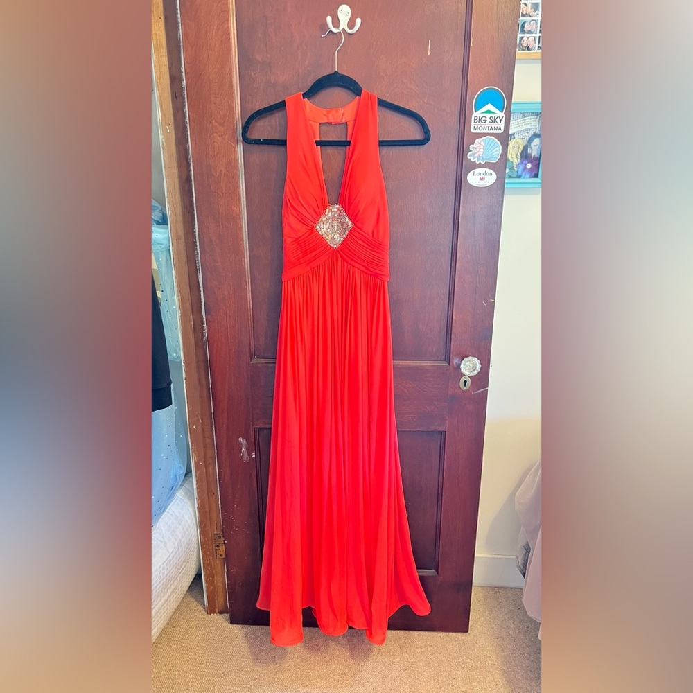 Coral decode prom dress
